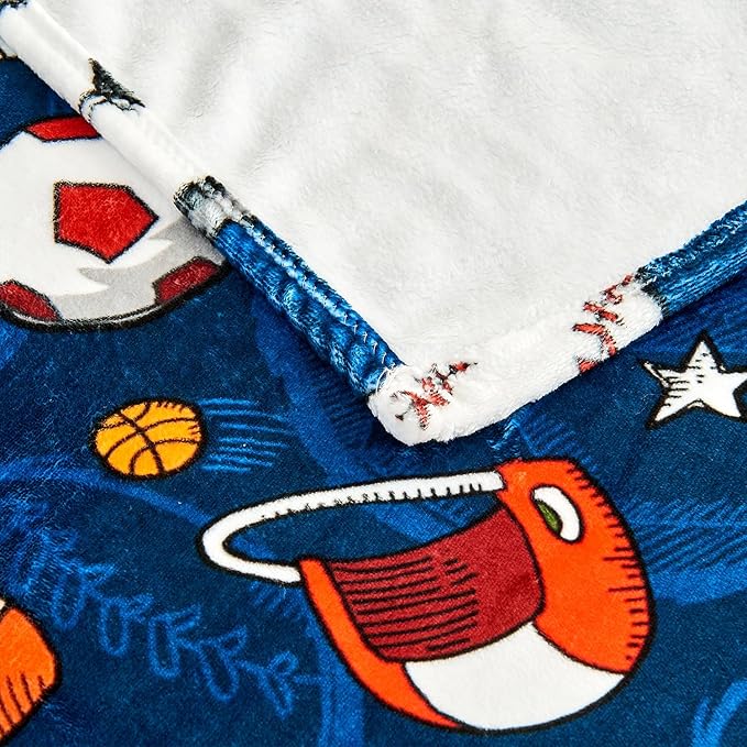 Wajade Sports Blanket for Boys,Soft Fleece 3D Soccer Basketball Baseball Football Kids Blanket for Couch Sofa Bedroom, Fuzzy Ball Throws for Kids Boys Teens,50"x60"
