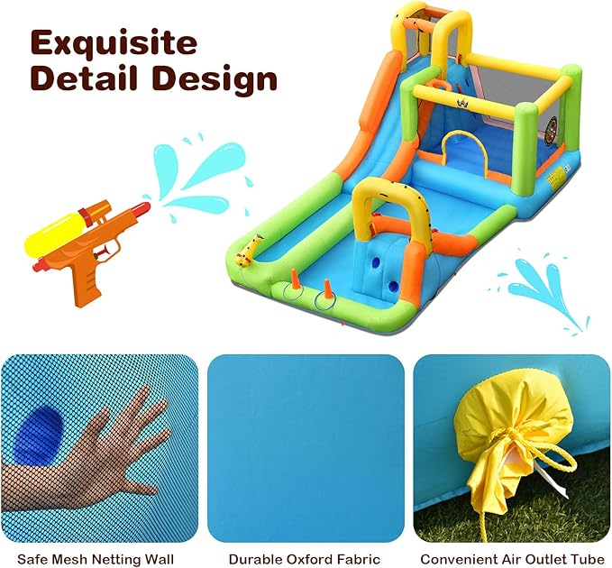 BOUNTECH Inflatable Water Slide, 8-in-1 Dual Slides Kids Water Park Jump Castle, Water Slides Inflatables for Outdoor with Splash Pool, Big Kids Backyard Party Water Slide Bounce House with Blower