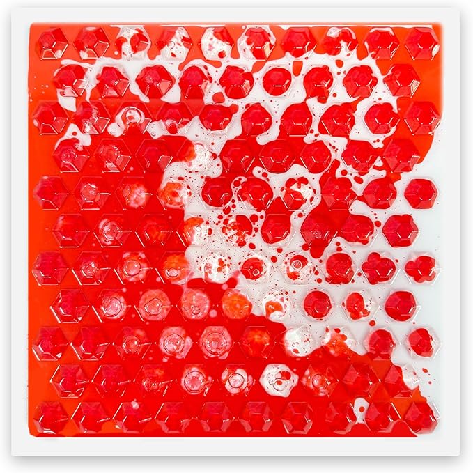 Textured Sensory Liquid Tiles - Set of 1 Square Lava Tile, Sensory Mat for Ages 3 to Adult, Measures 12" x 12", Textured Sensory Lava Mat, Red.