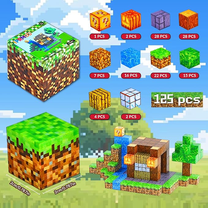 Magnetic Blocks 125PCS 0.8 inch Magnet Toys for Kids Magnetic Cubes Building Set 4 inch Cube Box Packaging STEM Toys for Boys & Girls 3 4 5 6 7 8 9 10