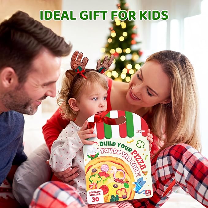 JoyCat Reusable Sticker Book - Jelly Stickers for Toddlers, Kids Sticker Activity Book, Travel Toys for Road Trip, Car & Airplane, Educational Learning Gifts for Boys and Girls Ages 3-5 (Pizza-Making)