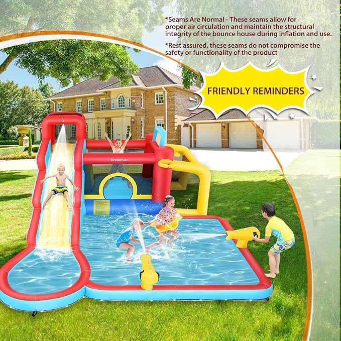 Inflatable Water Slide for Kids, 10-in-1 Water Bounce House Backyard Waterpark with Long Water Slide & Large Splash Pool Wet Dry Combo for Kids Outdoor Party Gifts, Includes 620w Blower