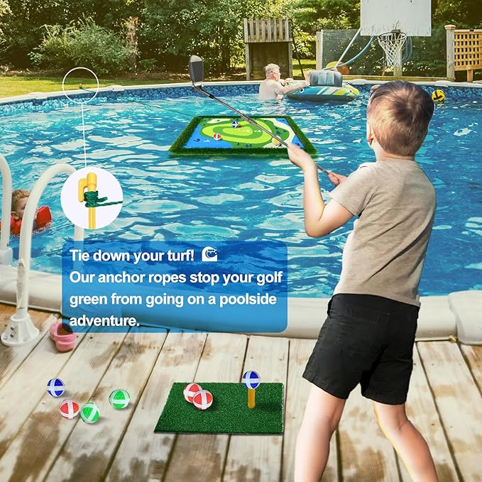 Cupohus Stable Floating Golf Green for Pool-35"x 24" Floating Chipping Green Practice Mat, Adult Fun Backyard Water Golf Games Gift, Support Training Competition for 4 Golfers (Simple Model)