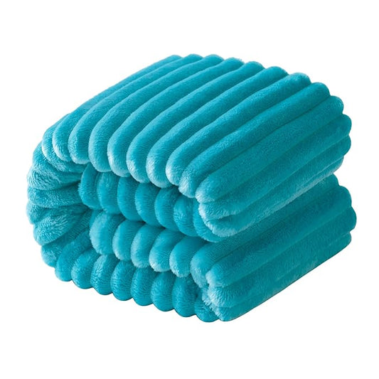 NTBAY Plush Flannel Twin Bed Blanket, 60x80 Inches Soft and Warm Lightweight Bed Blanket with Striped Texture for Couch, Sofa, All Seasons, Turquoise