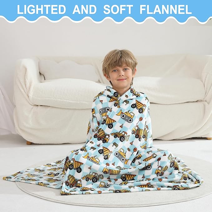 Softan Kids Throw Blanket for Girls & Boys, Warm Soft Toddler Fleece Blankets for Sofa Couch Bed， Cozy Fuzzy Plush Flannel Kids Throw Blanket for Daycare & School - Excavator 50x60 inches