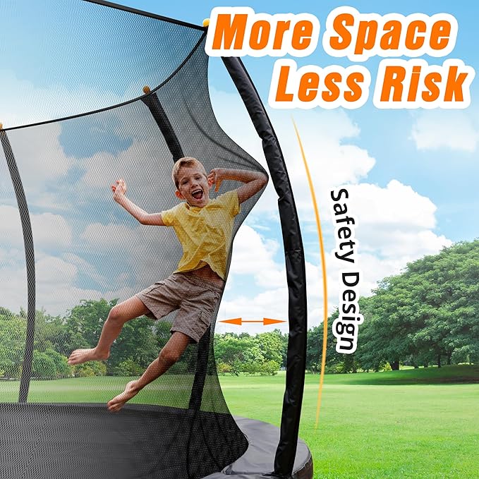 16FT Pumpkin Trampoline for Kids Adults, ASTM Approved Outdoor Recreational Trampoline with Basketball Hoop, Enclosure Net, Yellow
