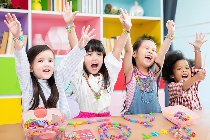 BIRANCO. Deluxe Beading Set with 350+ Pop Beads Include Butterfly, Bee, Dragonfly with Transparent Wings, and Ladybug Jewelry Making Kit for Kids Ages 3-8