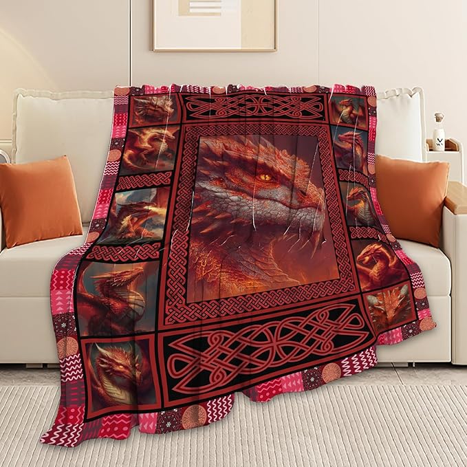 Dragon Throw Blanket Dragon Stuff Gifts for Kids Girls Boys Adults Women Men Soft Cozy Warm Plush Fluffy Fuzzy Fleece Blanket Decor 60''X80''