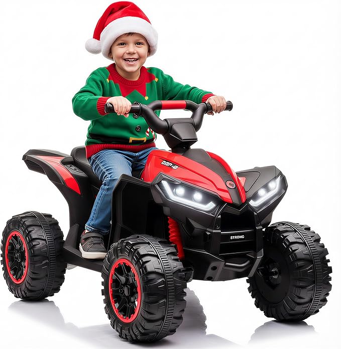 Aosom 12V Kids ATV Quad Car with Forward & Backward Function, Four Wheeler for Kids with Wear-Resistant Wheels, Music, Electric Ride-on ATV for Toddlers Ages 3+ Years Old, Red