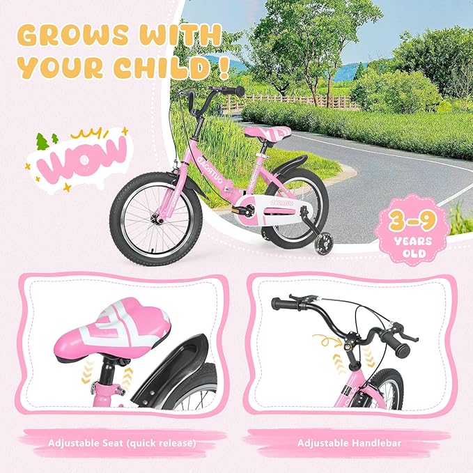 14/16/18 Inch Folding Kids Bike with Training Wheels, Gifts for Boy&Girl Age 3-9 yrs, Toddler Bike with Dual Brakes for Beginners, Multi-Color