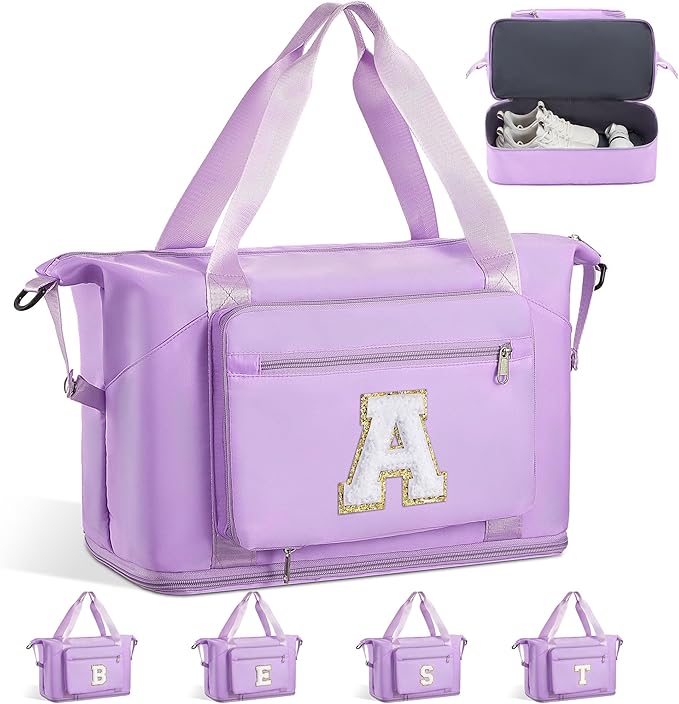 Gifts for Teenage Girls,Hospital for Women Labor Delivery Duffle Bag, Large Clinical Nurse Nursing Mommy Baby Bag,Personalized Initial Carry On Travel Duffel Bag for Kids Teenage Ladies-Purple A
