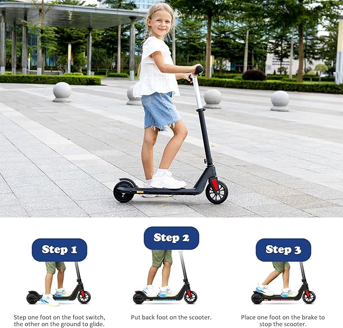 Caroma Electric Scooter for Kids Ages 6-14, 180W/150W Motor & 10 Mph, 85 Mins Ride Time, Adjustable Height & Speed, LED Display & Colorful Lights, Kids Electric Scooter, Best Gifts for Girls and Boy