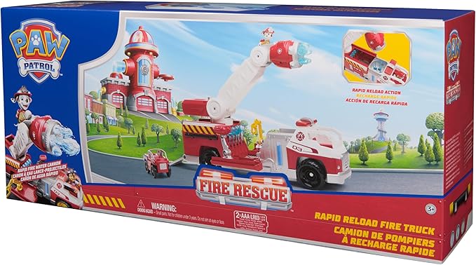 Paw Patrol Fire Rescue: Rapid Reload Fire Truck with Marshall Figure, Quick-Fire Launcher, Lights & Sounds, Kids Toys for Boys & Girls Ages 3 and Up