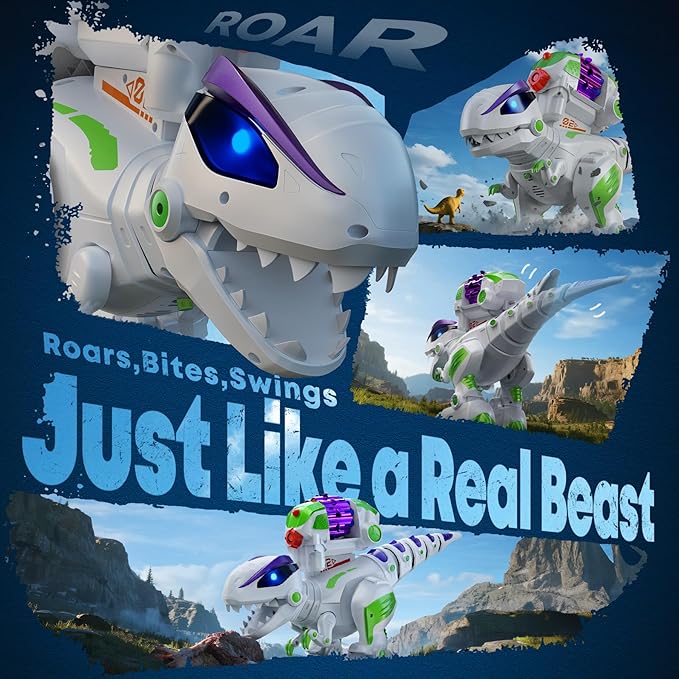 Ruko 8809 Dinosaur Toys for Kids, Large Rechargeable Remote Control T-Rex Toys, with Programmable, Walking, Roaring, LED Eyes and Shooting, Interactive Gifts for Boys & Girls Age 3 4 5 6 7 8, Green