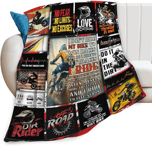 Motorcycle Blanket for Mens, Dirt Bike Flannel Throw Blanket, Fleece Soft Cozy Stuff Blankets Gift for Women Men Couch Sofa Bed 60" x 50"
