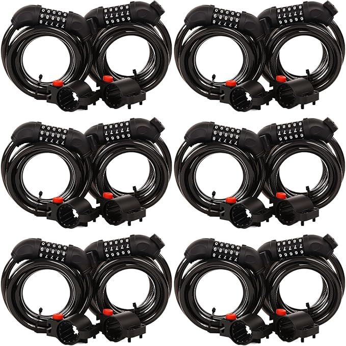 SEPOX® 12Pcs Pack 6FT Extra Long Cable Combination Bike Locks, 5 Digits Retractable Security Lock, 12mm Heavy Duty Anti Theft Anti Rust Cable for Bicycle, Scooter, Gate,Outdoor Equipment, Weatherproof