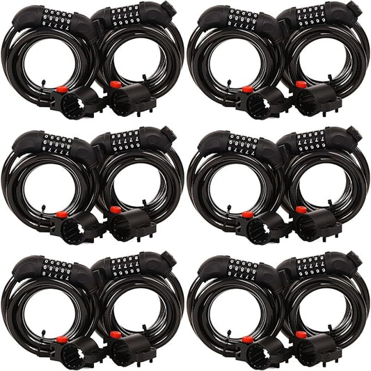 SEPOX® 12Pcs Pack 6FT Extra Long Cable Combination Bike Locks, 5 Digits Retractable Security Lock, 12mm Heavy Duty Anti Theft Anti Rust Cable for Bicycle, Scooter, Gate,Outdoor Equipment, Weatherproof