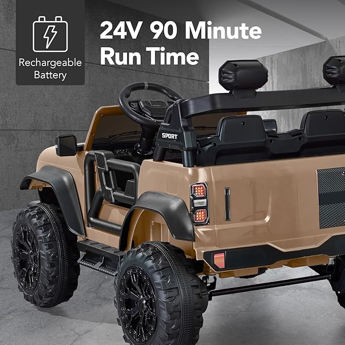 Best Choice Products Kids 24V 2-Seater Electric Ride On Car Truck w/ 132lb Weight Capacity, Parent Control, Bluetooth, LED Lights - Tan