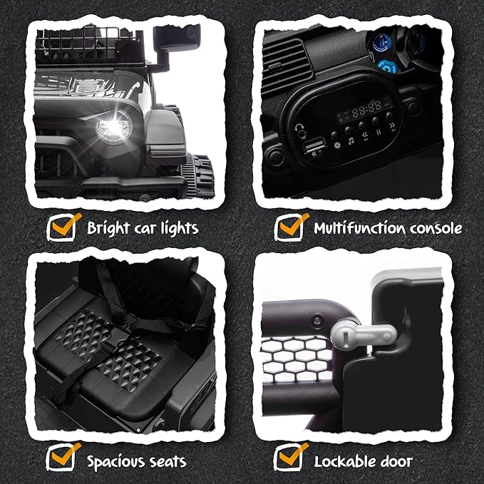 24V Ride On Jeep Car, Toddler Ride On Toys w/Parents Remote Control, 200W Power Motor Electric Car for Kids 2-4 with 4-Wheel Suspension, Bluetooth, Music, 1.86-3.11MPH Adjustable Speed, Black