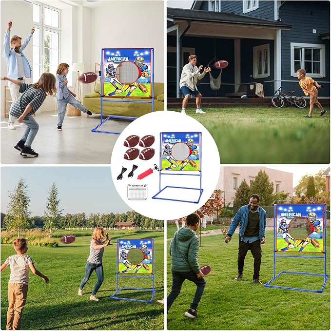VATOS Football Toss Target Games with 4 Inflatable Footballs - Indoor Outdoor Backyard Throwing Sport Toy for Kids, Football Passing Targets Party Game for Boys Girls and Family Fun Play