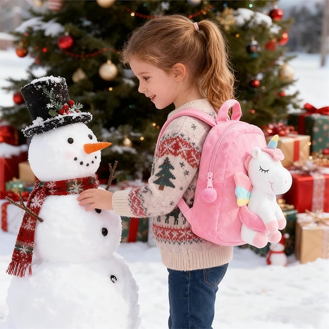 Gloveleya Unicorn Kids Backpack – Soft Plush Toddler Backpack for Girls, Cute Back-to-School Gift, Preschool Bag for Snacks, Toys & Books, Travel & Everyday Use, 9 Inches