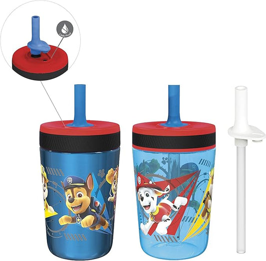 Zak Designs PAW Patrol Kelso Tumbler Set, Leak-Proof Screw-On Lid with Straw, Bundle for Kids Includes Plastic and Stainless Steel Cups with Additional Sipper (Paw Patrol- 3pc)