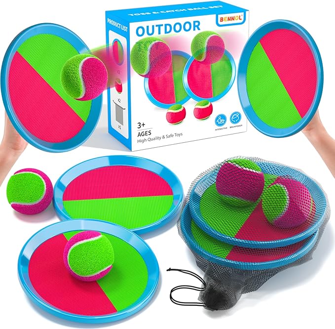 Bennol Toss and Catch Ball Game Outdoor Toys for Kids with 2 Paddle, 2 Balls and A Storage Bag,Outdoor Outside Games for Kids Ages 3 4 5 6 7 8 9 10, Yard Backyard Beach Outside Games