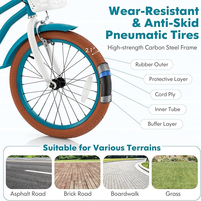 COSTWAY Kids Bike, 12 14 16 18 Inch Toddler Bike Children Bicycle w/Training Wheels, Hand & Coaster Brakes, Adjustable Saddle & Handlebar, Basket, Bell, Kids Bicycle for Girls Boys Aged 3-8 Years Old