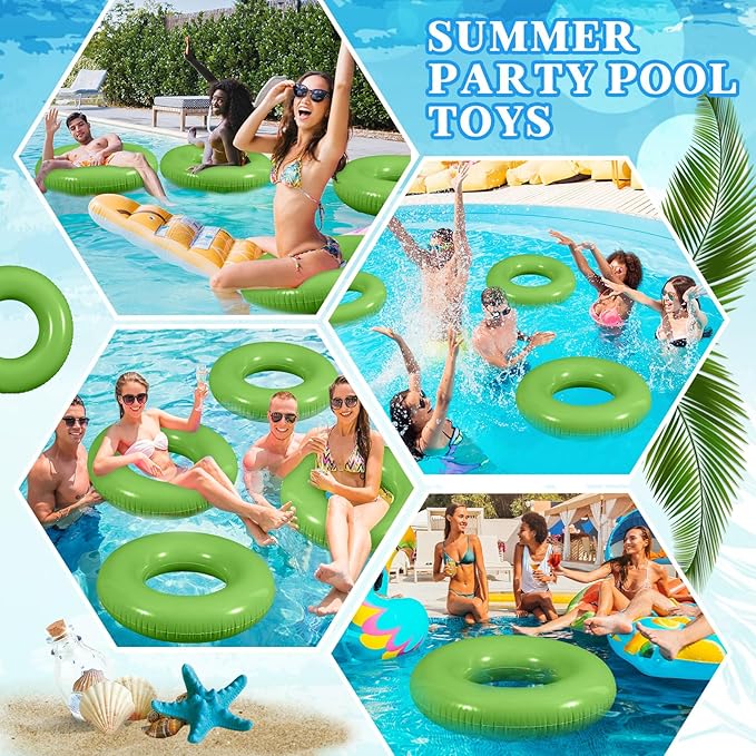 6 Pcs Inflatable Pool Floats 24 Inches Swim Tube Bulk Swimming Ring Pool Floaties for Beach Party Decorations Women and Men River Lake Summer Vacation Holiday(Light Green)