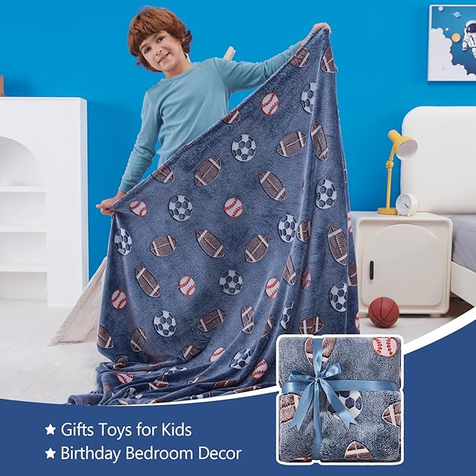 QSTEHEML Soccer Glow in The Dark Blanket,Football Gifts Toys for Kids Boys Age 3-12 Years Old,Birthday, for Toddler, Teen, Son, Soft Luminous Throw Blanket 50"×60"