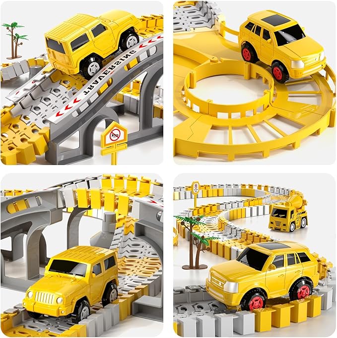 iHaHa Toddlers Construction Race Tracks Toys Gifts for 3 4 5 6 Years Old Boys Kids, 2PCS Electric Race Cars & 4 Pcs Construction Trucks, Birthday Gift Toys for Boys 2 3 4 5 6+