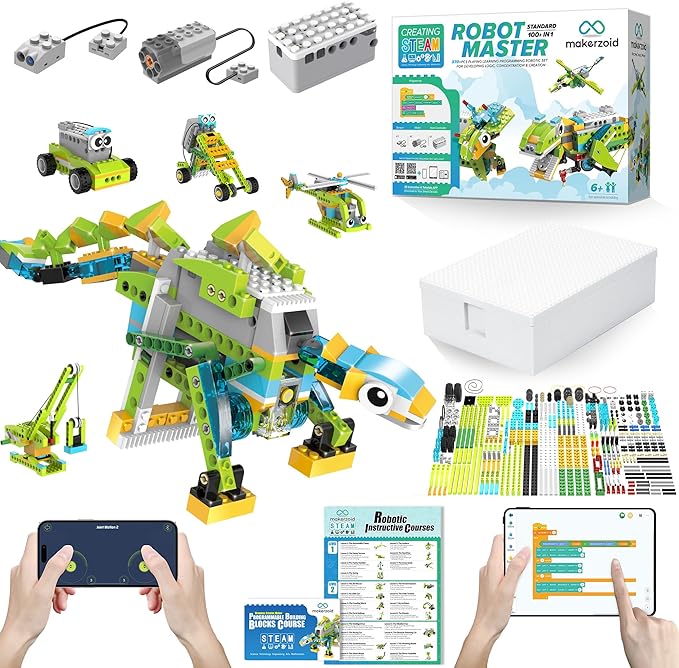 makerzoid Coding Robot Toy for Kids 6+, 100+ in 1 APP Control Robots Building Toys, Programmable Scratch Coding Kit with 23 Video Courses,Birthday Children's Day Gift for Kids (370 Blocks)