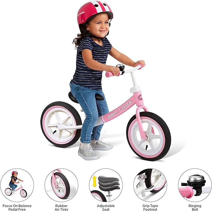 Radio Flyer Air Ride Balance Bike, Toddler Bike, Pink and White Bike for Ages 1.5-5 (Amazon Exclusive)