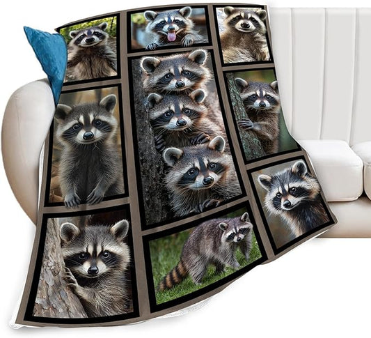 Raccoon Blanket Fleece Soft Warm Plush Raccoon Throw Blanket Lightweight Plush Fuzzy Cozy Wild Animal Blankets for Lover Kids Adult Suitable for Couch Sofa Bed 80"X60"