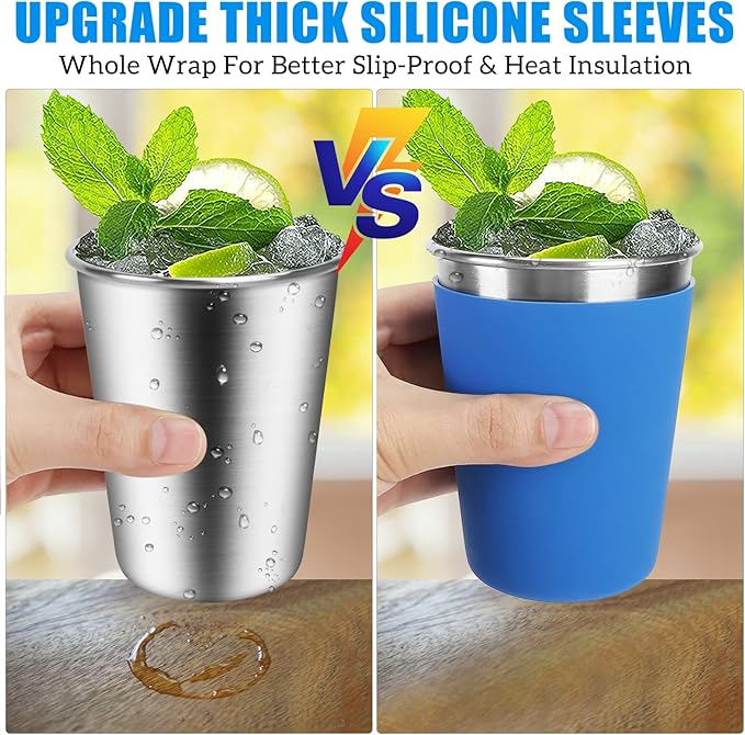 ShineMe Stainless Steel Kids Cups, 5pack with Spill Proof Lids, Straws & Silicone Sleeves, 12oz, BPA Free, Insulated, for Cold & Hot Drinks