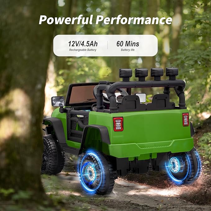 Kids Ride on Car Toy, 12V Electric Car for Kids with Remote Control, LED Light - Army Green