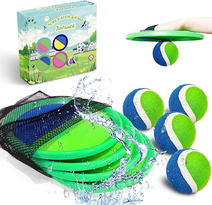 Jalunth Ball Catch Set Game Toss Paddle - Beach Toys Back Yard Outdoor Games Pool Lawn Backyard Throw Catch Sticky Set Age 3 4 5 6 7 8 9 10 11 12 Years Old Boys Girls Kids Adults Family Easter Gifts
