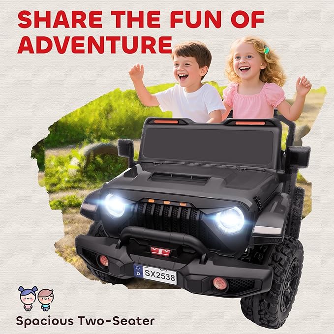 Qaba 24V 2-Seater Kids Ride on Truck Car, 44-50" L Adjustable 4WD Electric Car, 5 MPH Max Speed, Remote Control, Spring Suspension, Storage and LED Lights for Kids Ages 37-95 Months, Black