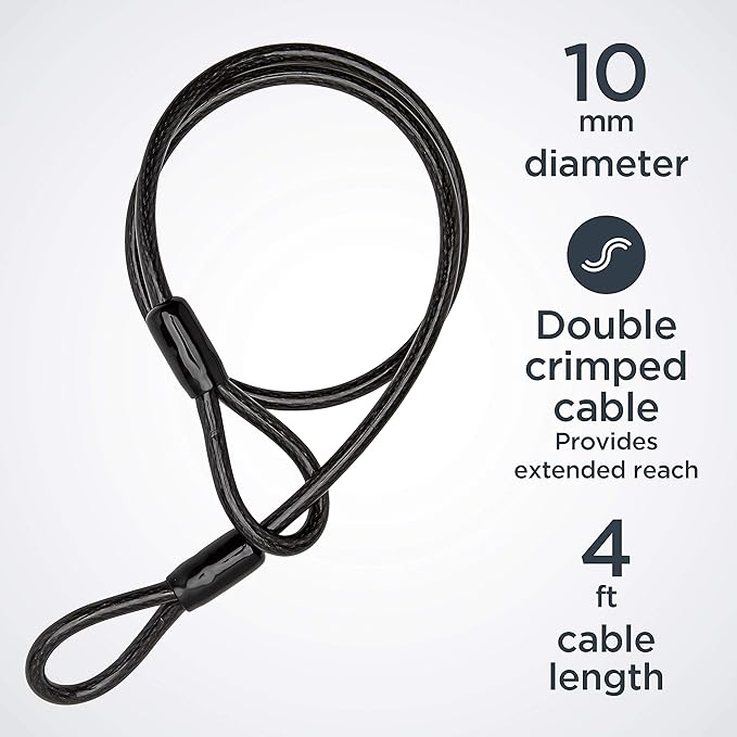 Schwinn Bike Max U-Lock with Double Crimped Cable, 2 Keys Included, 4 feet x 10mm Anti Theft Bicycle Lock, Security Level 5