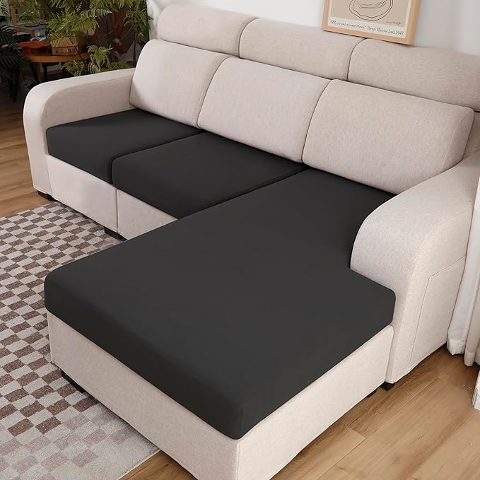 100% Waterproof Couch Cushion Covers Sofa Seat Cover, Stretch Sofa Cushion Slipcovers for Sectional Sofa, Reversible Sofa Protector Covers for Kids Pets, Washable(Large, Black)