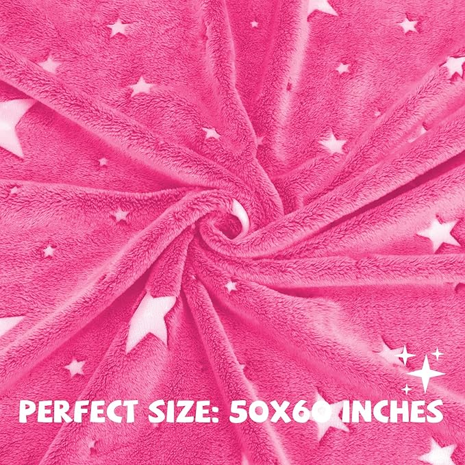 Glow in The Dark Blanket for Kids Unique Birthday Gifts for Girls Boys Teens Soft Cozy Warm Fuzzy Cute Throw Blanket All Seasons Pink Glowing Stars Blankets for Couch Sofa Bed 50"×60"
