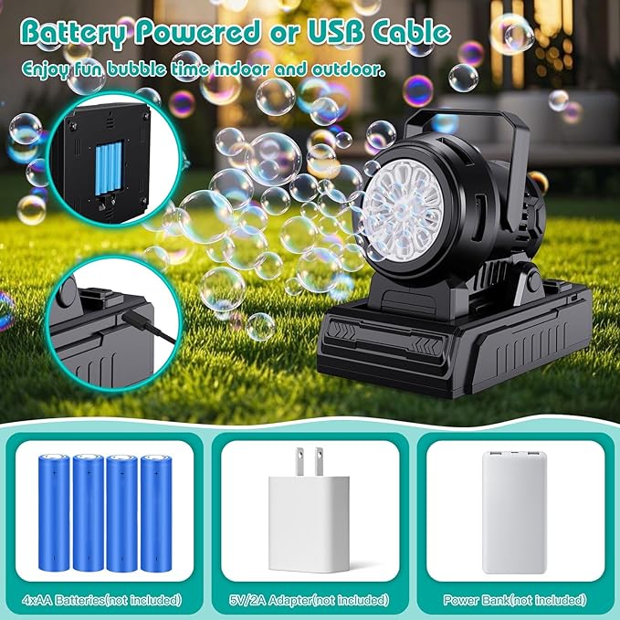 Panamalar Bubble Machine Adjustable Angle, 10 Big Holes Automatic Bubble Blower Machine for Kids 20000+ Big Bubbles with Solution, Portable Bubble Maker Outdoor Toys for Garden Party Wedding-Black