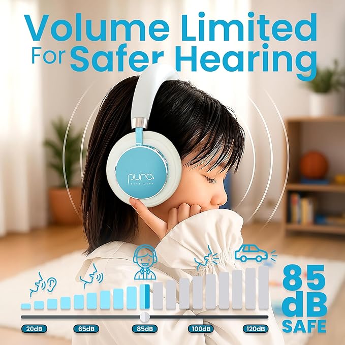 Puro Sound Labs Kids Wireless Headphones – Volume-Limiting 85dB, Built-In Mic, Studio-Grade Sound, 20-Hour Battery Life, Comfortable Fit & Easy to Connect Kids Bluetooth Headphones – BT2200 Plus, Teal