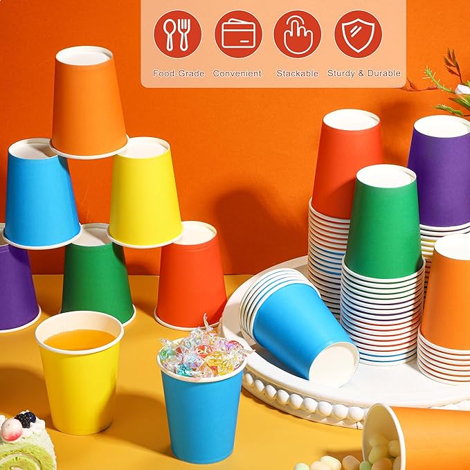 72 Pieces Rainbow Paper Cups 9 Oz Disposable Coffee Paper Cups Multicolor Party Cup Beverage Drinking Cup for Wedding, Birthday, Holiday Party, DIY, and Picnic