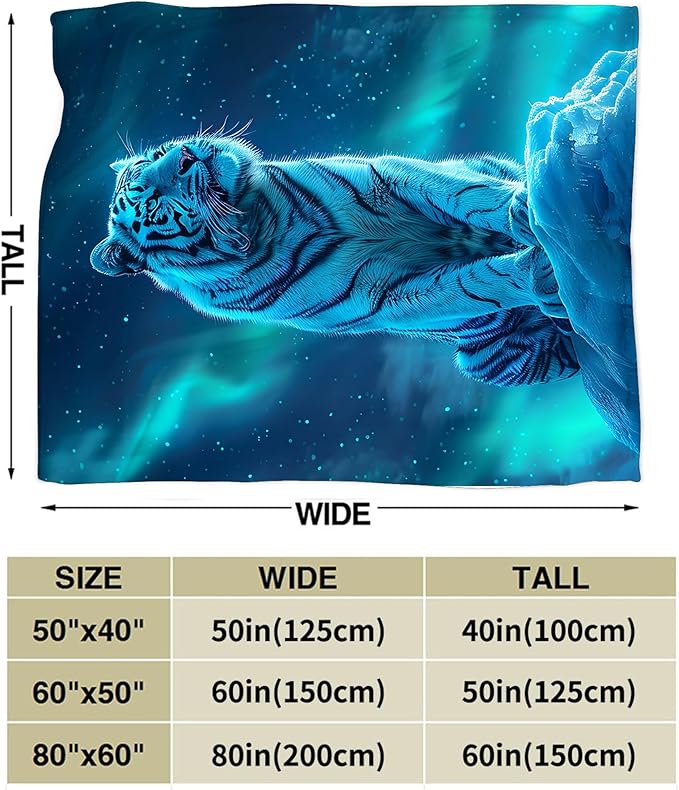 White Tiger Blanket Tiger Throw Blanket Tiger Gifts and Decor Tiger Blanket for Men Women Girls Boys Soft Warm Cozy Fleece Blanket for Couch Sofa Bed 80"x60"
