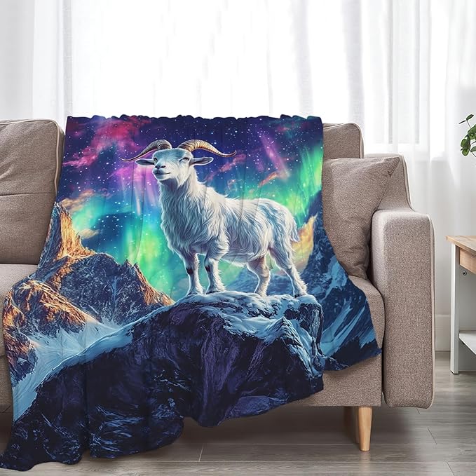 Goat Blanket Aurora Mountain Goat Animal Lover Throw Blankets Gifts for Girls Boys Kids Soft Cozy Fleece Plush for Couch Sofa Bed 80"x60"