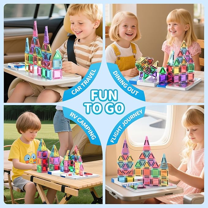 40PCS Mini Magnetic Tiles Travel Set, Portable STEM Building Blocks for Kids with Metal Storage Box, Montessori Sensory Toys for Classroom & Travel, Christmas Gift for Boys & Girls