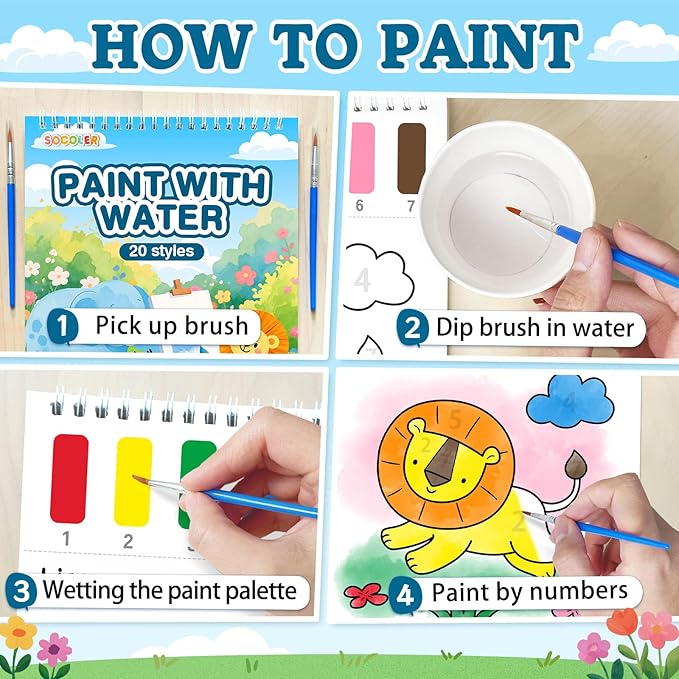 Paint with Water Coloring Books for Toddlers,Animal Theme Mess Free Watercolor Painting Papers for Kids Water Color Paint Kit Art Craft Gift for Ages 1-3, 4-8