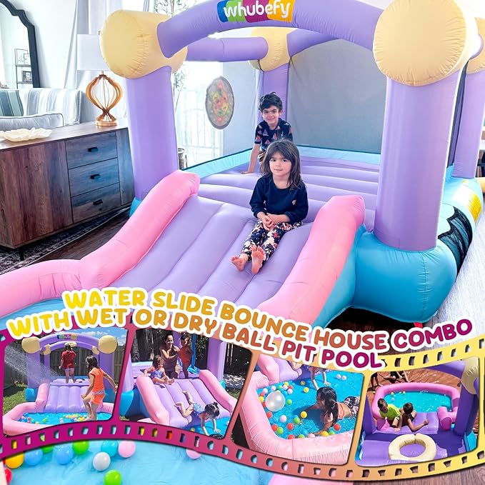 Inflatable Bounce House for Kids 3-6 with Water Slide Ball Pit Pool & 50 Ocean Balls, 5 in 1 Bouncy Castle w/ 6 Sticky Ball Dart Board Game, Basketball Hoop, Storage Bag & Blower Indoor Outdoor Party