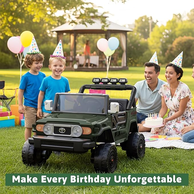 24V Ride on Toys for Kids, Licensed Toyota FJ, 2 Seater Ride on Car with Remote Control, Electric Car w/ 4-Wheeler Suspension, Led Light, Music, USB, Electric Vehicle for Age 3-8, Green